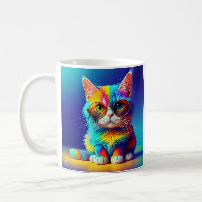 Mug Chat Arc-en-Ciel avec Lunettes Portrait-47567 (Gauche)