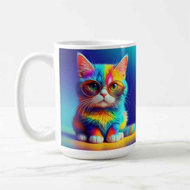 Mug Chat Arc-en-Ciel Avec Lunettes Portrait-47567 (Gauche)