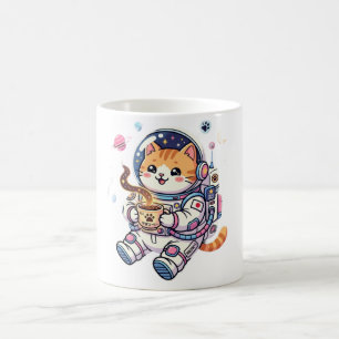 Mug Chat Astronaute Mignon Buvant du Café Dans l'Espac