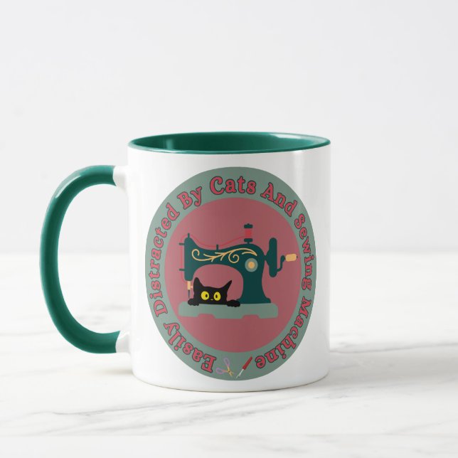 Mug Chat au métier à coudre Rétro (Gauche)
