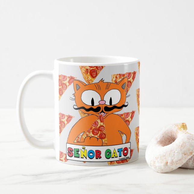 Mug Chat au style de moustache de dessin animé Señor G (Avec donut)