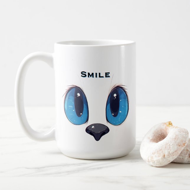 Mug Chat aux yeux bleus adorable design visage de chat (Avec donut)