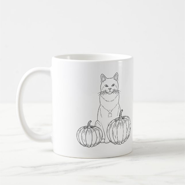 Mug Chat avec citrouilles minimal Art en ligne et nom  (Gauche)