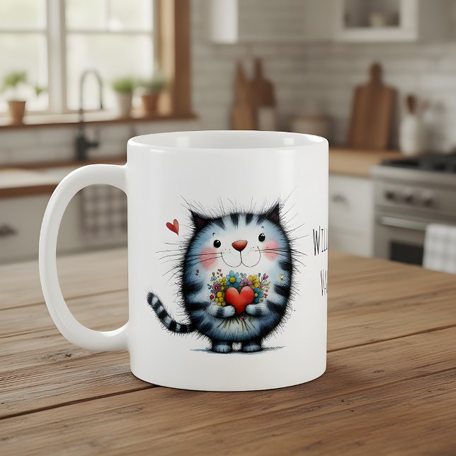 Mug Chat avec cœur, fleurs serez-vous ma Saint-Valenti (Créateur téléchargé)