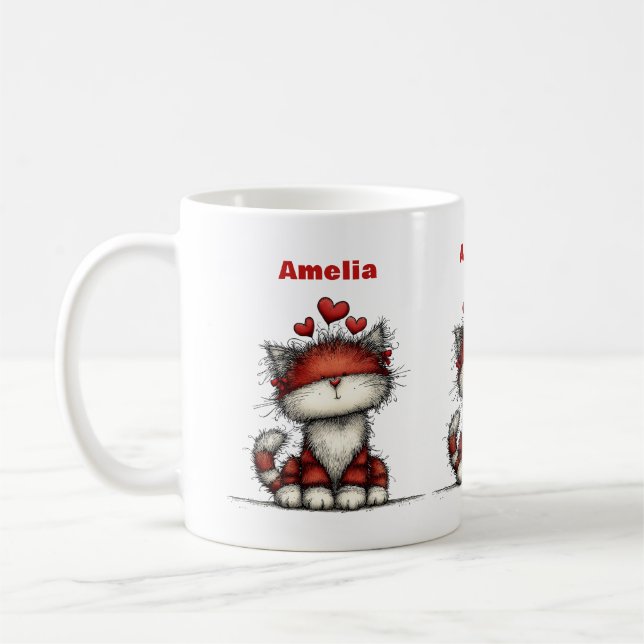 Mug Chat avec des cœurs d'amour rouges Mignon et drôle (Gauche)
