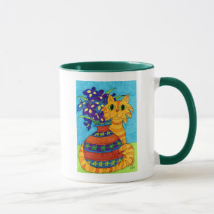 Mug Chat avec des iris dans le vase de Talavera