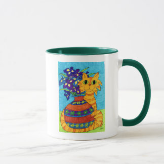 Mug Chat avec des iris dans le vase de Talavera