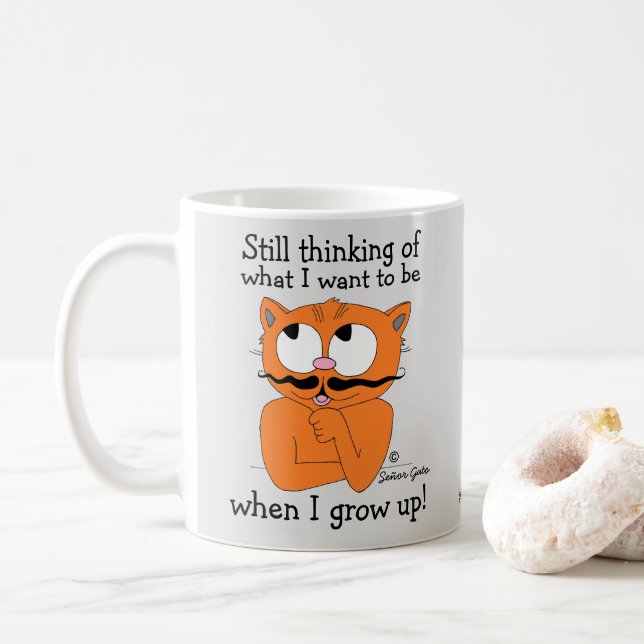 Mug Chat avec moustache de dessin animé et dicton drôl (Avec donut)