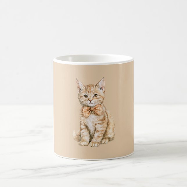 Mug Chat avec nœud papillon pêche (Centre)