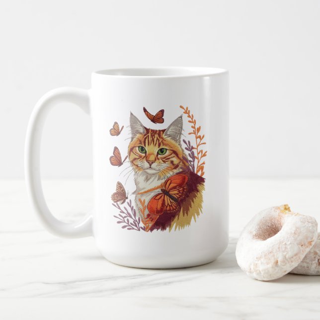 Mug Chat avec papillons Monarch (Avec donut)