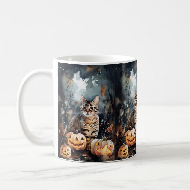 Mug Chat Bengal Halloween avec citrouilles effrayantes (Gauche)