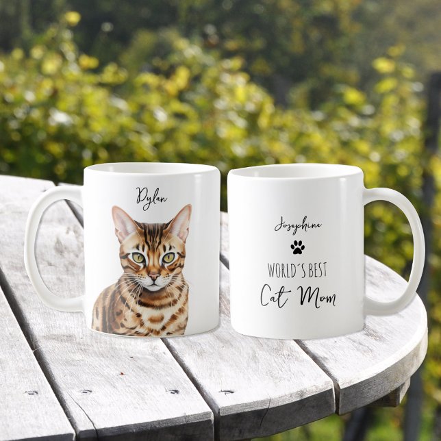 Mug Chat Bengale Cute Personnalisé Meilleur Maman / Pa (Créateur téléchargé)