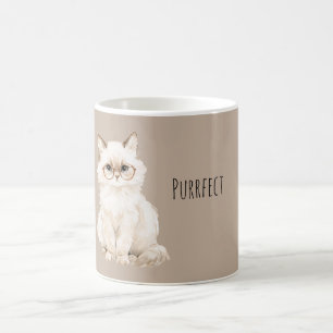 Mug Chat blanc crème de cacao avec lunettes Parfait