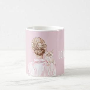 Mug Chat blanc crème noeud rose femelle