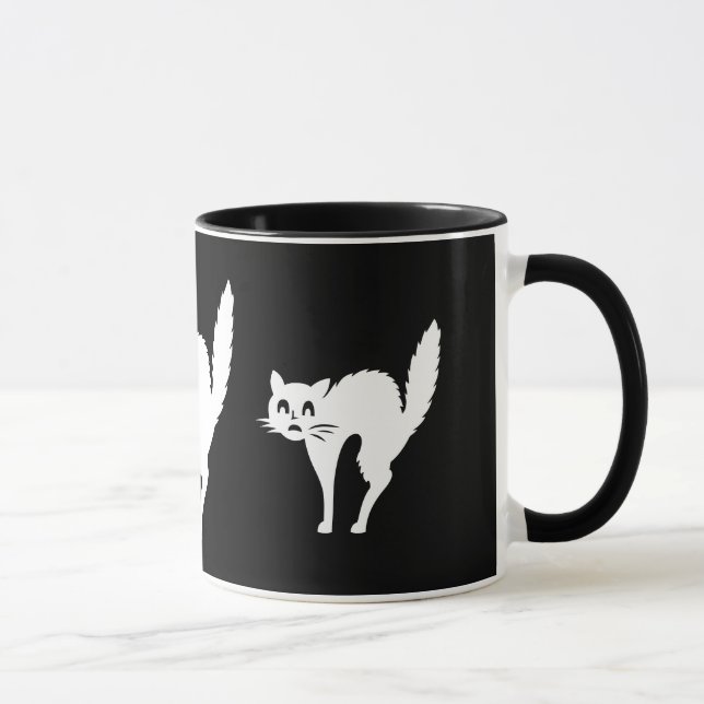 Mug chat blanc fâché drôle avec de retour arqué (Droite)