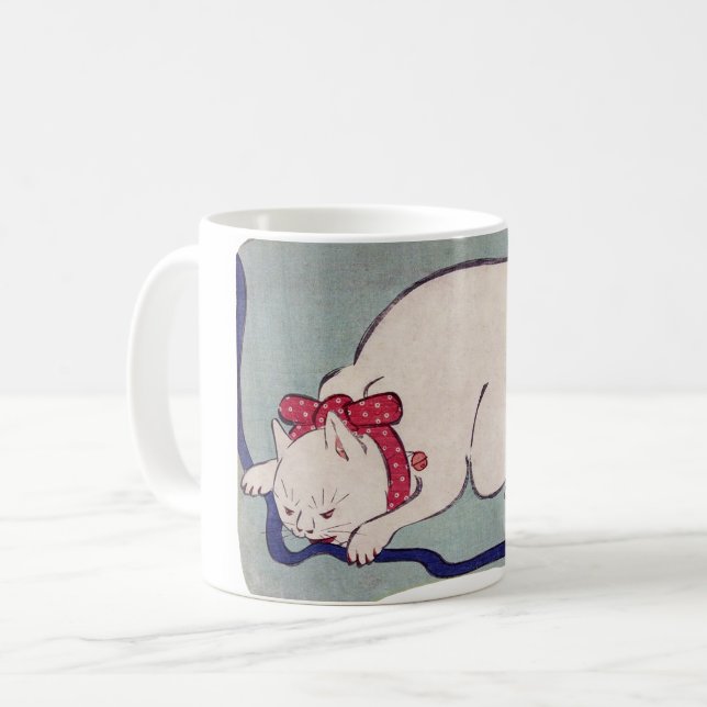 Mug Chat Blanc Jouant Avec Une Chaîne, Hiroshige (Devant gauche)