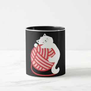 Mug Chat blanc mignon avec boule de fil