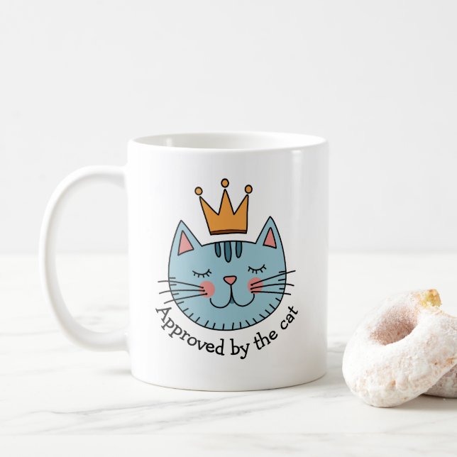 Mug Chat Bleu Fantaisiste Avec Une Couronne Jaune Pers (Avec donut)