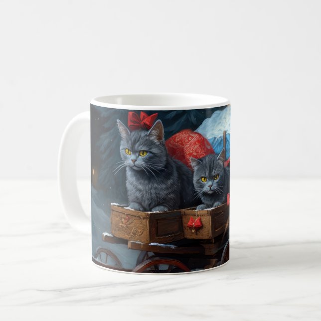Mug Chat bleu oriental neige traîneau Noël décoration (Devant gauche)