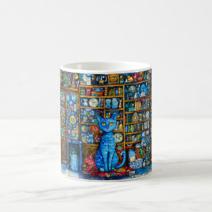 Mug Chat bleu par étagère colorée