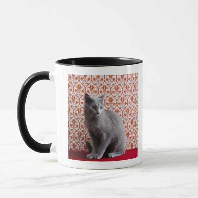 Mug Chat (bleu russe) et arrière - plan de papier (Gauche)
