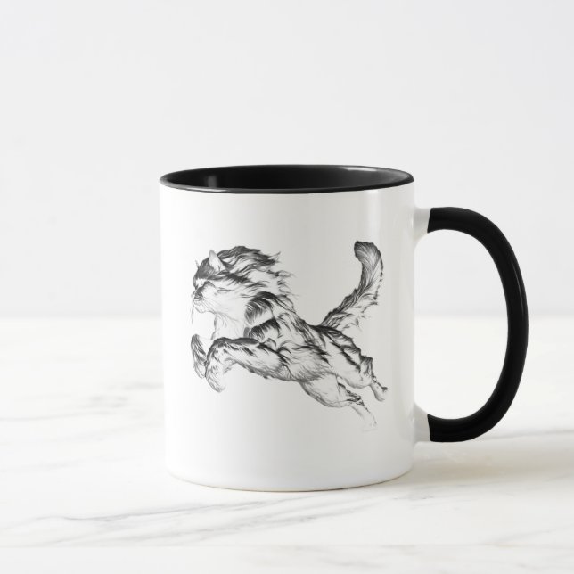 Mug Chat bondissant en noir et blanc. (Droite)