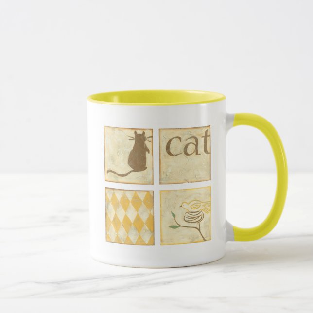 Mug Chat Brown et oiseau jaune par Chariklia Zarris (Droite)