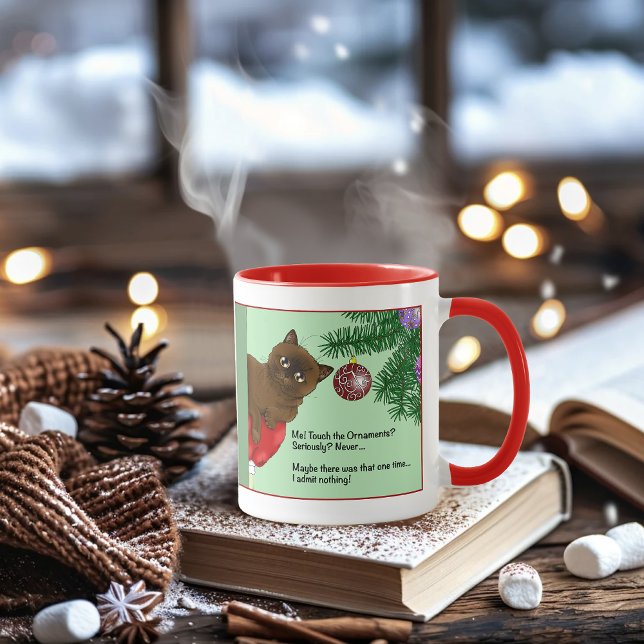 Mug Chat Brun de Noël Mignon Vert Enjoué Humour (Créateur téléchargé)