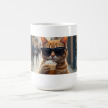 Chat buvant du café dans une rue
