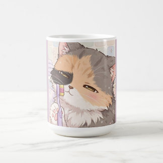 Mug Chat calico anime avec brosse à dents