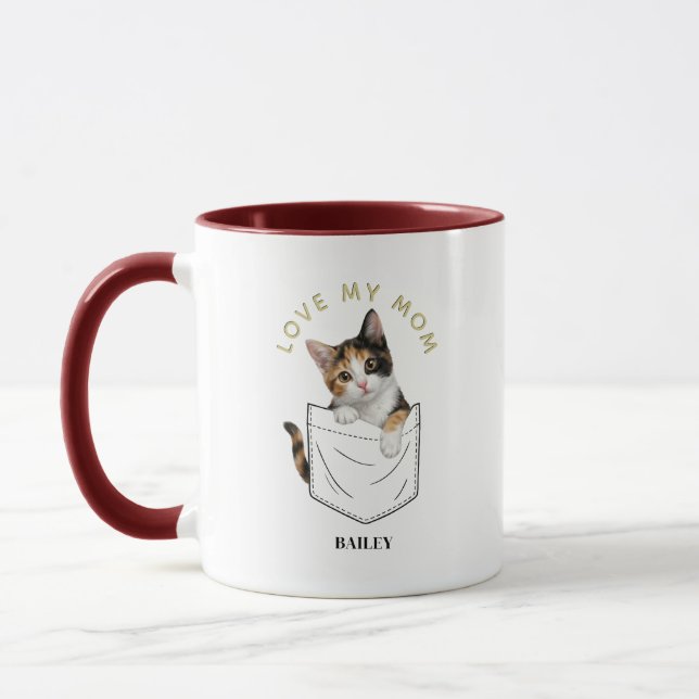 Mug Chat calicot adorable dans le nom de poche (Gauche)