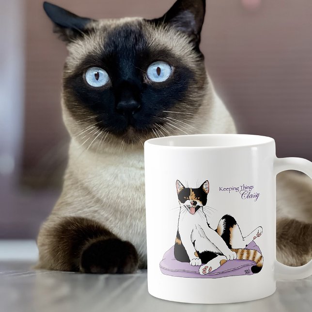 Mug Chat calicot fantaisiste violet chic et impertinen (Créateur téléchargé)