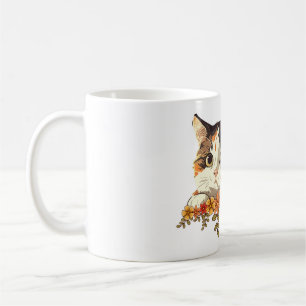 Mug Chat calicot mignon Art floral qui regarde
