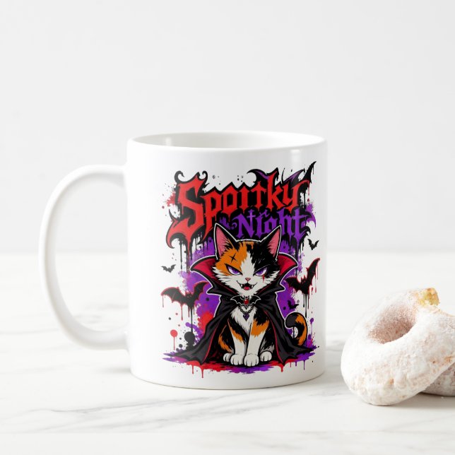 Mug Chat calicot vampire de nuit effrayante (Avec donut)