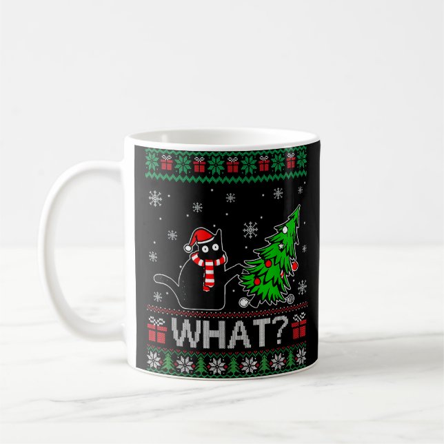 Mug Chat Ce Chat Noir Drôle Poussant Arbre De Noël (Gauche)