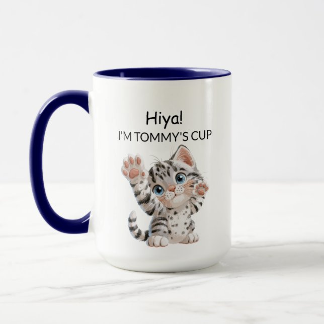 Mug Chat Chaton Tabby Mignon qui fait Coucou | Per (Gauche)