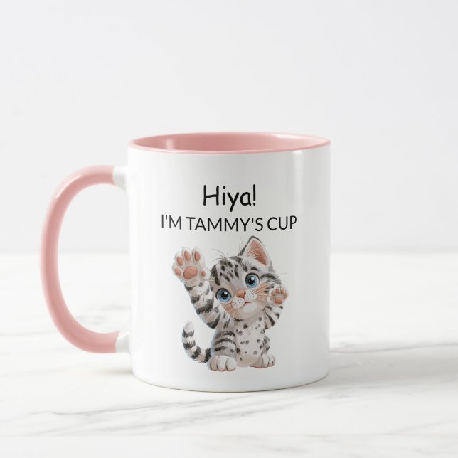 Mug Chat Chaton Tigré Mignon qui Agite la Main | P (Gauche)