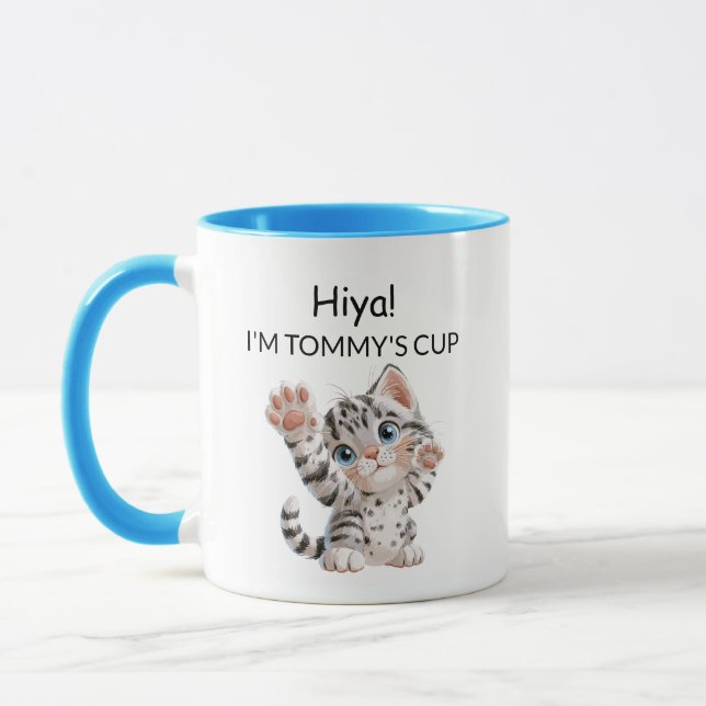 Mug Chat Chaton Tigré Mignon qui Agite la Main | P (Gauche)