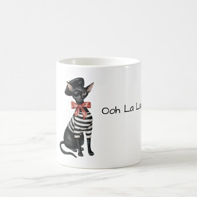 Mug Chat chic de Paris nœud rouge rayures noires et bl (Centre)