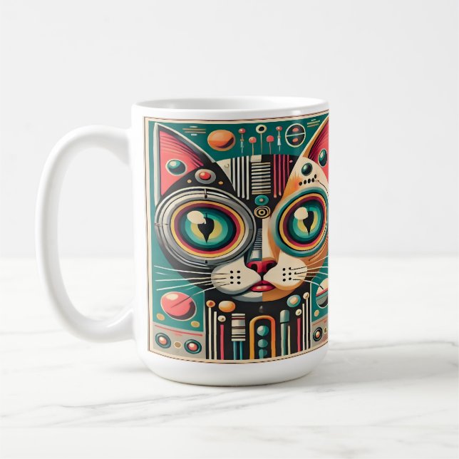 Mug Chat Circuit Rétro Futuriste Milieu de Siècle (Gauche)