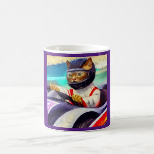 Mug Chat conduisant une voiture de course