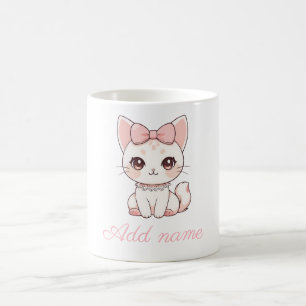 Mug Chat Coquette Kawaii avec Ruban Rose Féminin Mig
