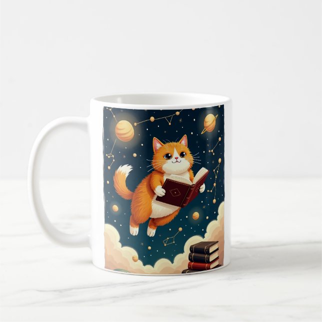 Mug Chat Cosmique Ver de Terre Livre Espace Lecture Au (Gauche)