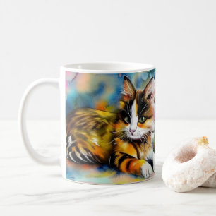 Mug Chat couché, aquarelle