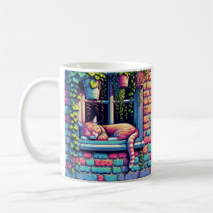 Mug Chat couché dans la fenêtre Sill Ai Art