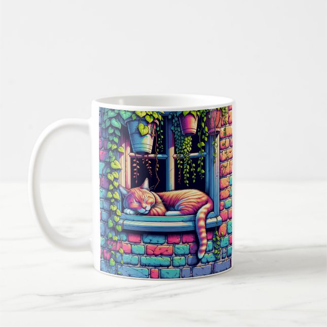 Mug Chat couché dans la fenêtre Sill Ai Art (Gauche)
