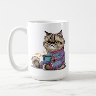 Mug Chat croustillant en pyjama avec café
