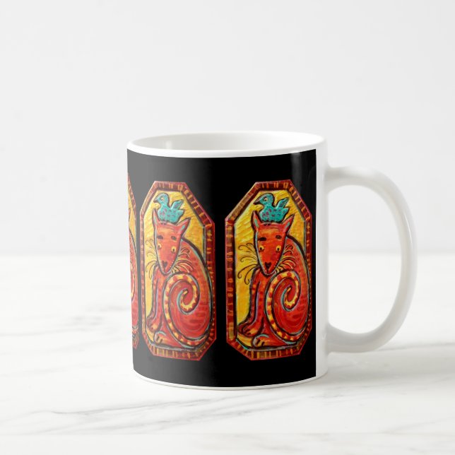 Mug Chat curieux d'art populaire avec l'oiseau bleu (Droite)