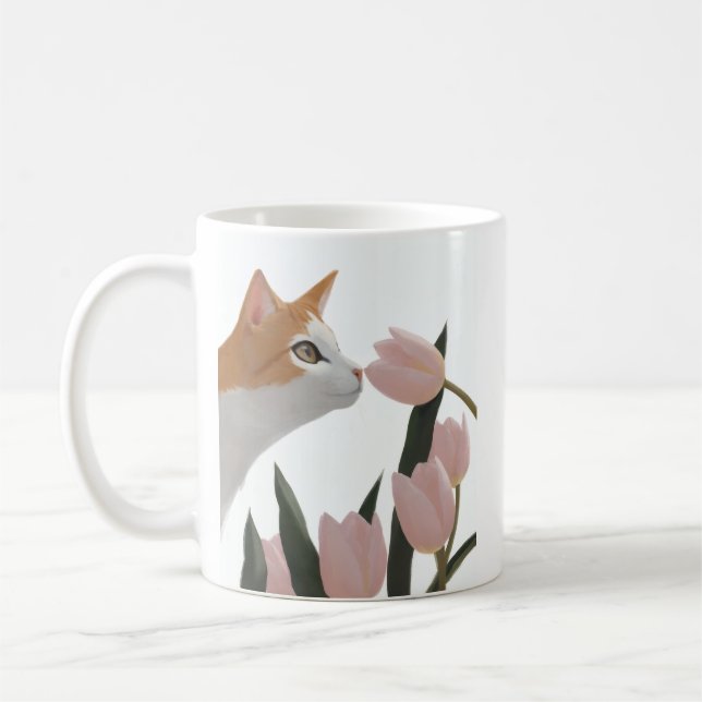 Mug Chat curieux Floral de printemps (Gauche)