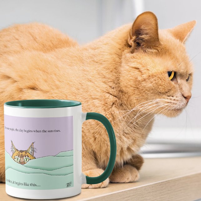 Mug Chat curieux roux Peekaboo Drôle Lavande Vert (Créateur téléchargé)